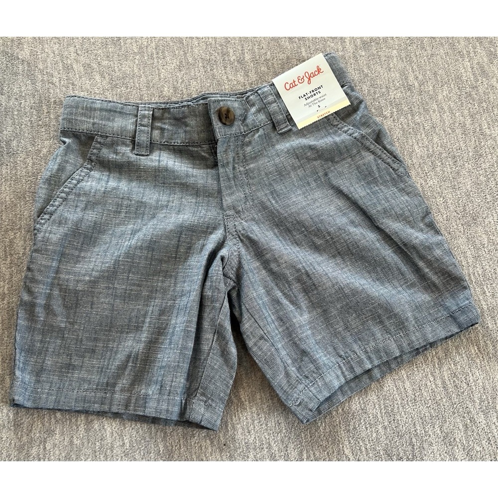 Cat & Jack Boys Flat Front‎ Shorts Size 5 Adjustable Waist Knee Length Blue New